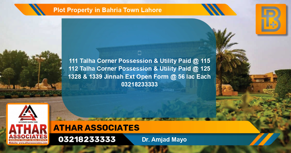 Residential Plot for Sale in Bahria Town, Lahore - (BP-55102)