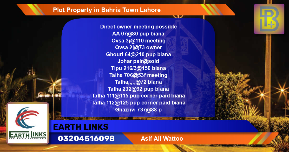 Residential Plot for Sale in Bahria Town, Lahore - (BP-55122)