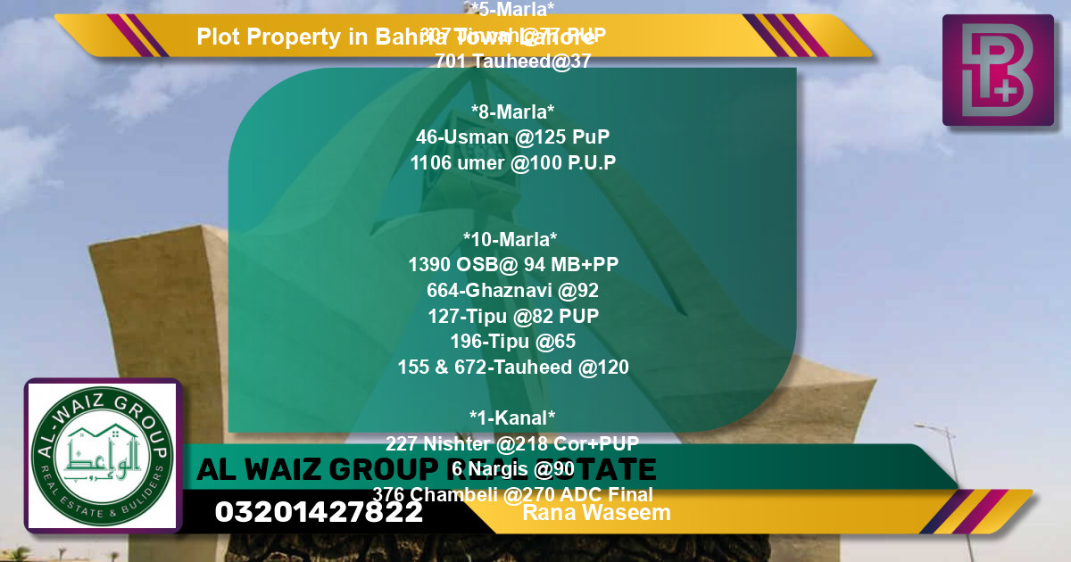 Residential Plot for Sale in Bahria Town, Lahore - (BP-55159)