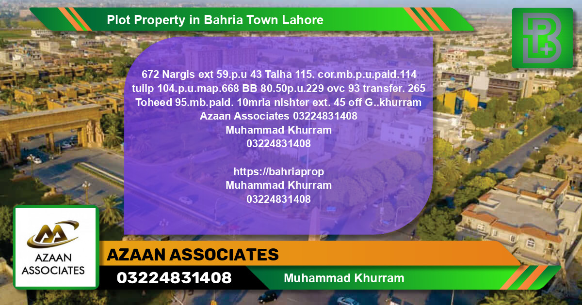 Residential Plot for Sale in Bahria Town, Lahore - (BP-55164)