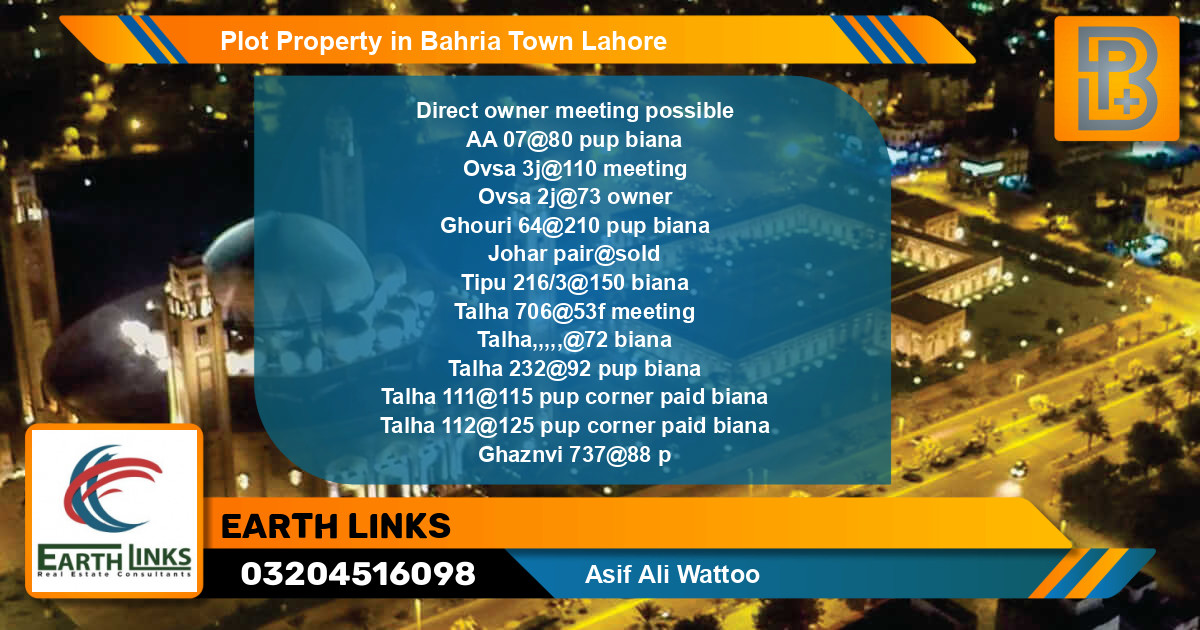 Residential Plot for Sale in Bahria Town, Lahore - (BP-55184)