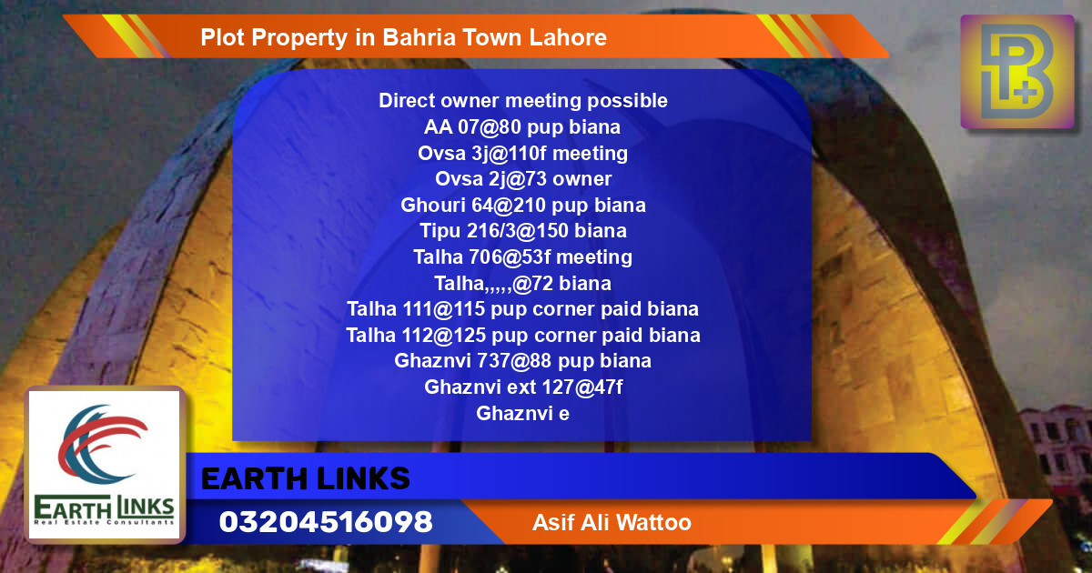 Residential Plot for Sale in Bahria Town, Lahore - (BP-55196)