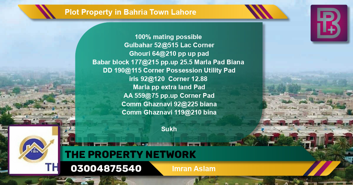 Residential Plot for Sale in Bahria Town, Lahore - (BP-55204)