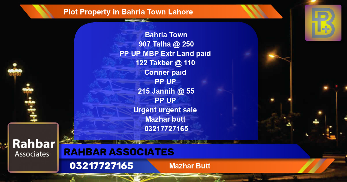 Residential Plot for Sale in Bahria Town, Lahore - (BP-55238)