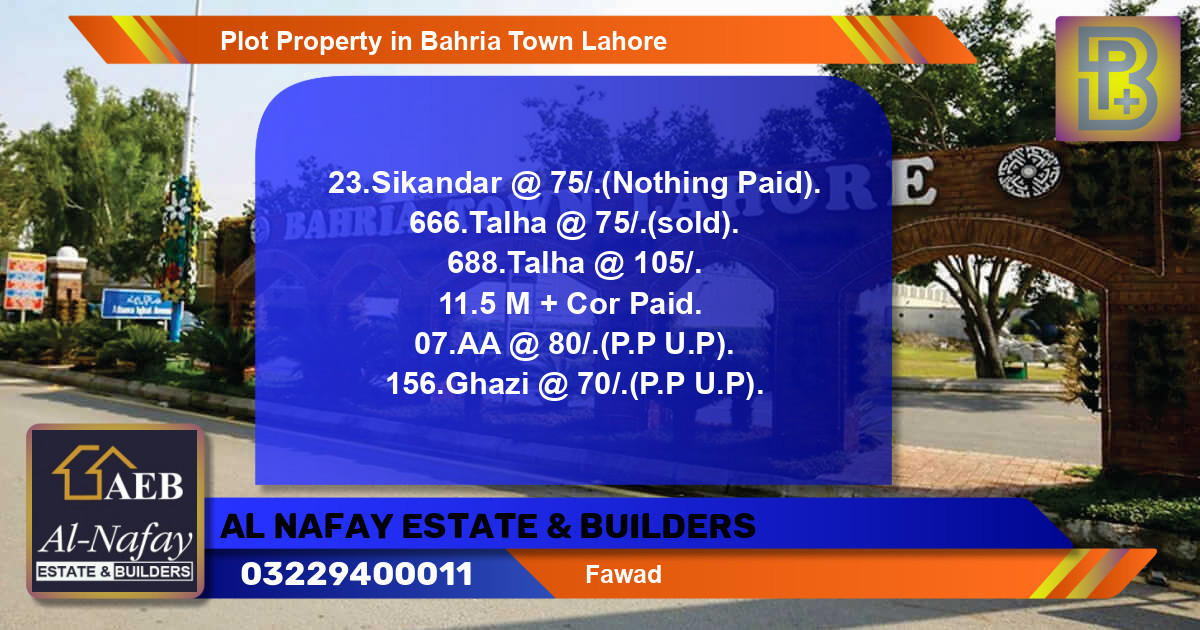 Residential Plot for Sale in Bahria Town, Lahore - (BP-55285)