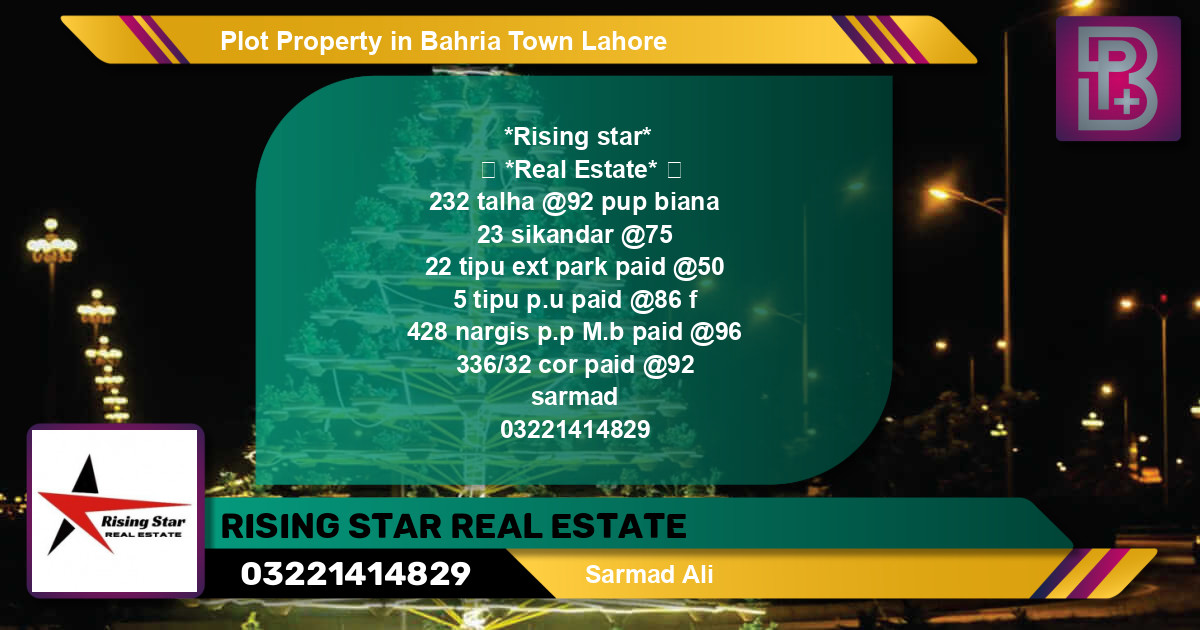 Residential Plot for Sale in Bahria Town, Lahore - (BP-55289)
