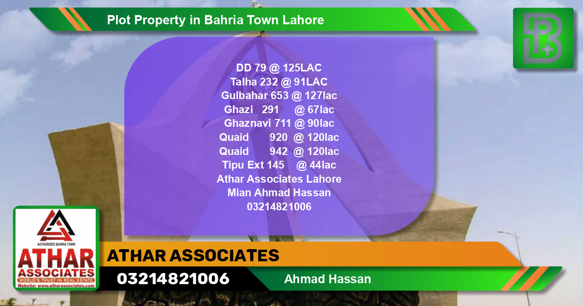 Residential Plot for Sale in Bahria Town, Lahore - (BP-55401)
