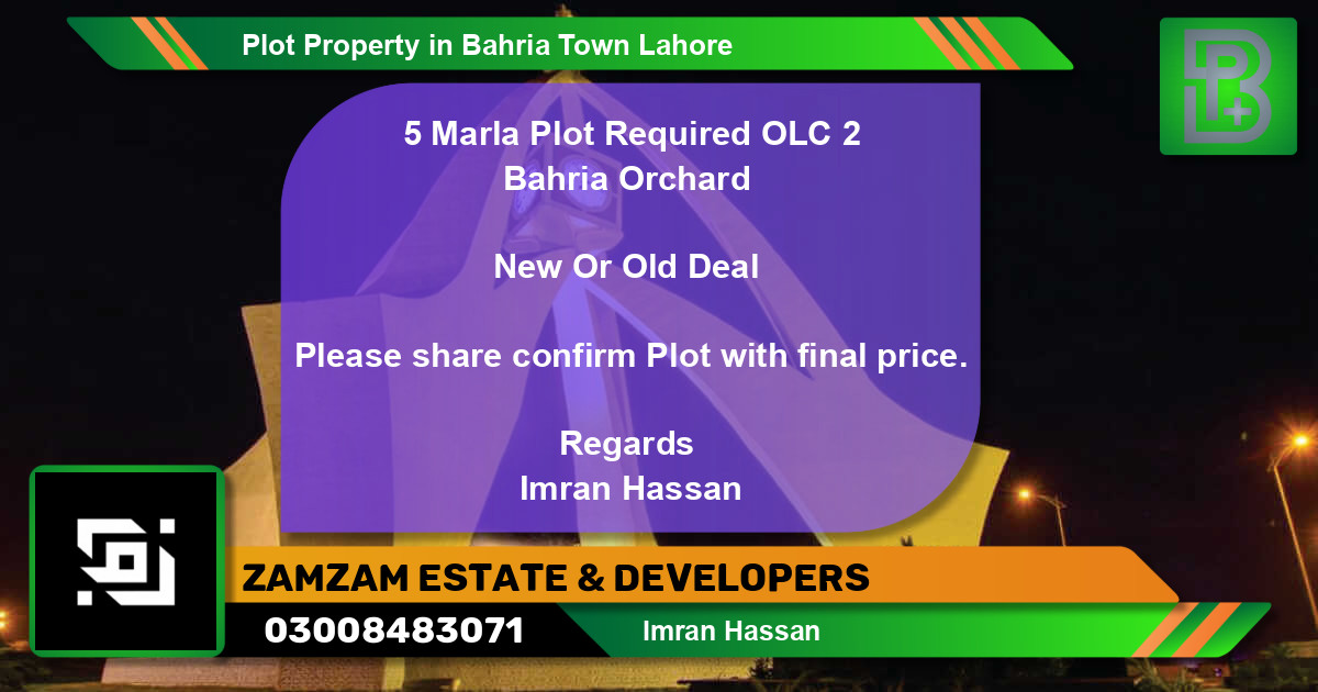 Residential Plot for Sale in Bahria Town, Lahore - (BP-55412)