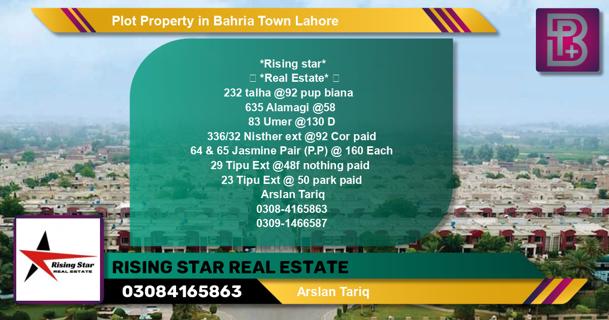 Residential Plot for Sale in Bahria Town, Lahore - (BP-55424)