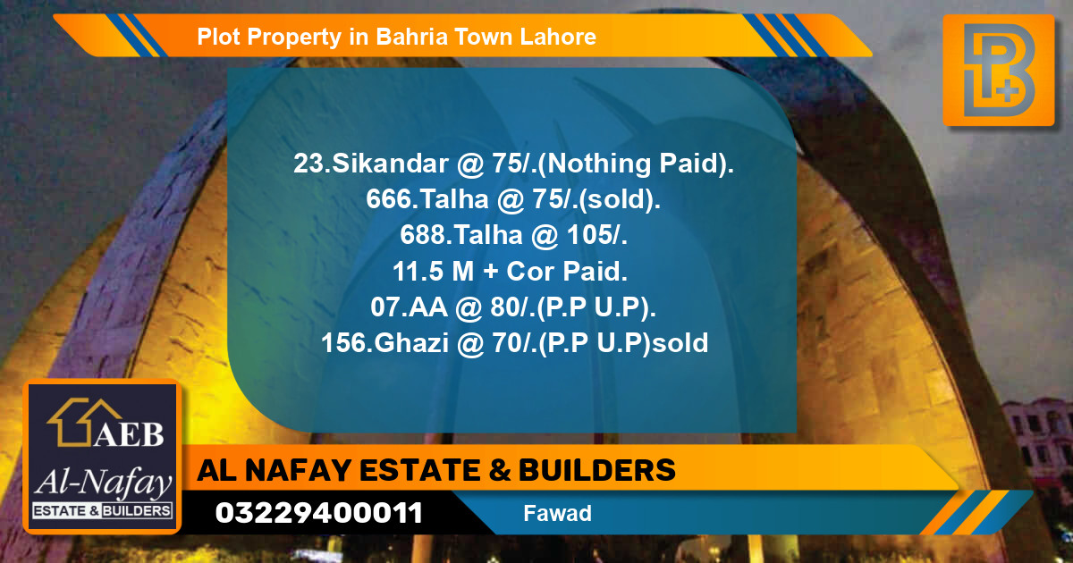 Residential Plot for Sale in Bahria Town, Lahore - (BP-55440)