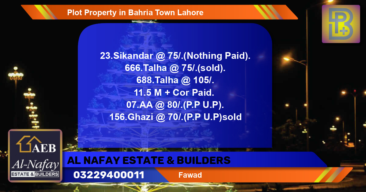 Residential Plot for Sale in Bahria Town, Lahore - (BP-55517)