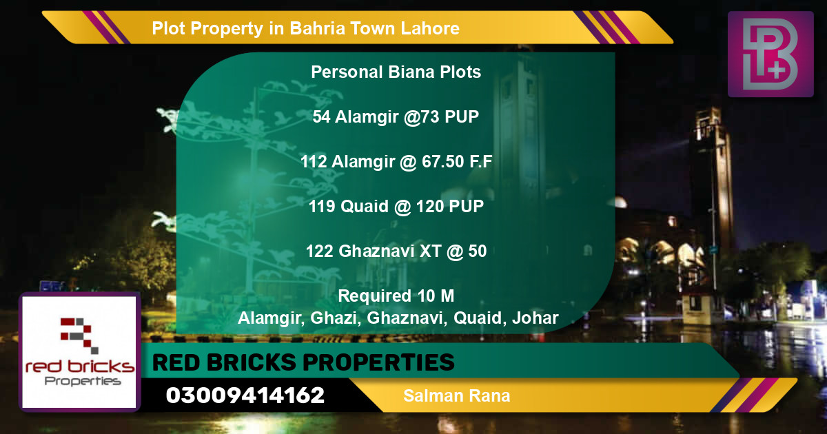 Residential Plot for Sale in Bahria Town, Lahore - (BP-55570)