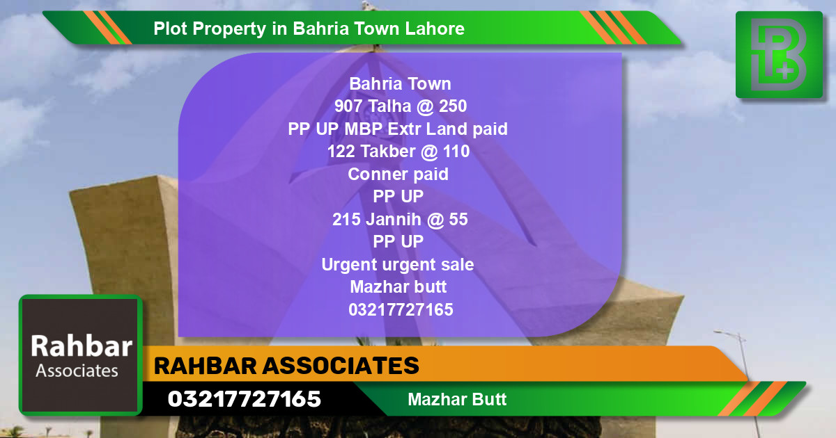 Residential Plot for Sale in Bahria Town, Lahore - (BP-55571)