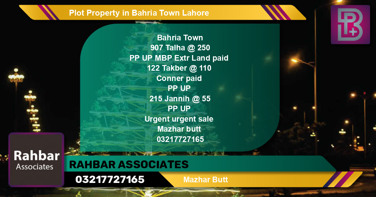 Residential Plot for Sale in Bahria Town, Lahore - (BP-55572)