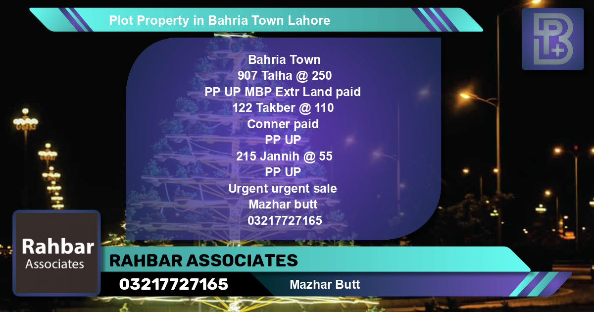 Residential Plot for Sale in Bahria Town, Lahore - (BP-55573)