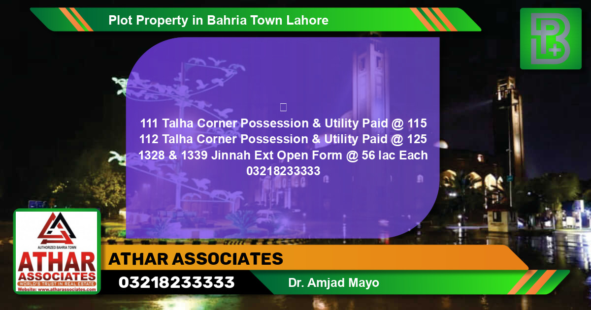 Residential Plot for Sale in Bahria Town, Lahore - (BP-55597)