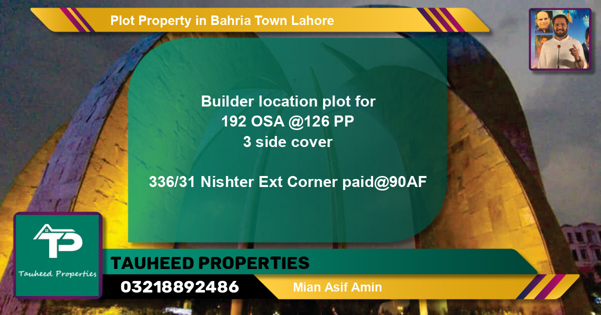 Residential Plot for Sale in Bahria Town, Lahore - (BP-55602)