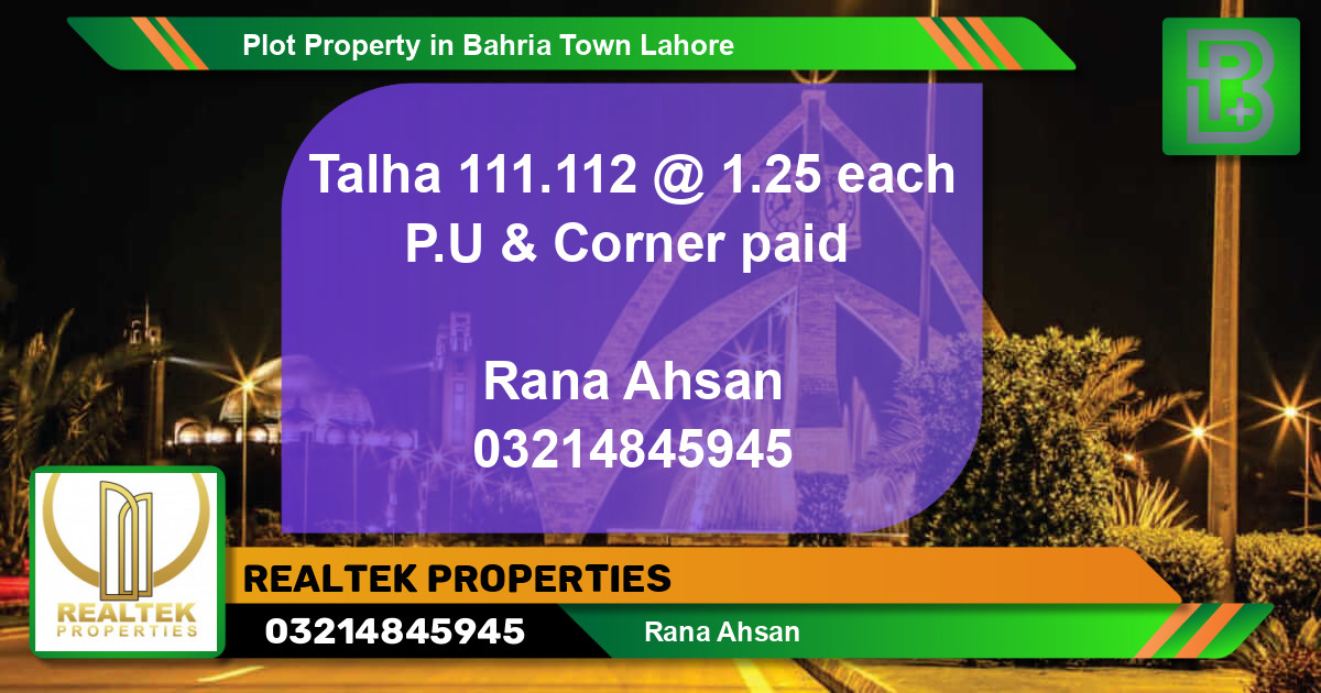 Residential Plot for Sale in Bahria Town, Lahore - (BP-55616)