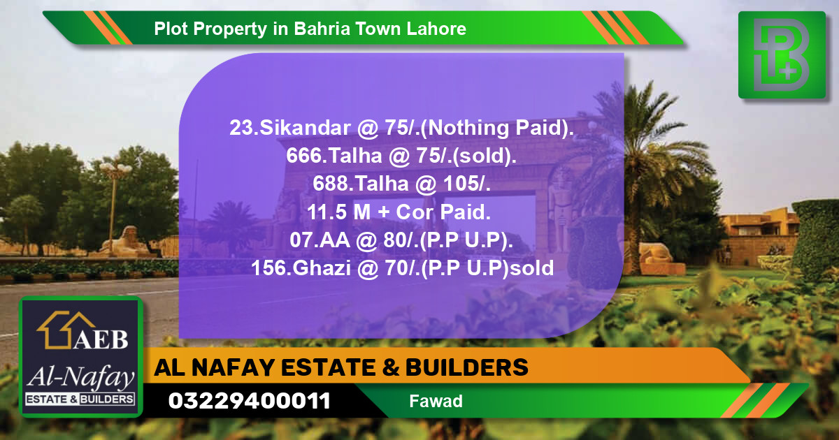 Residential Plot for Sale in Bahria Town, Lahore - (BP-55660)