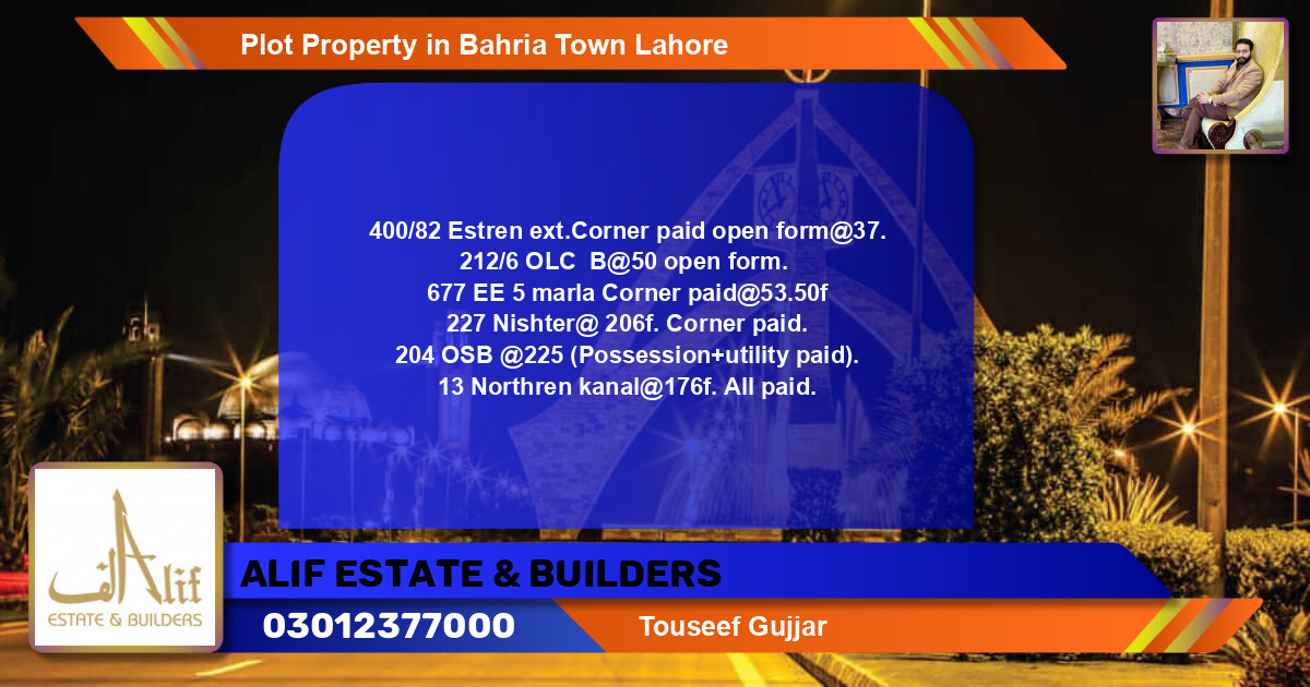 Residential Plot for Sale in Bahria Town, Lahore - (BP-55669)