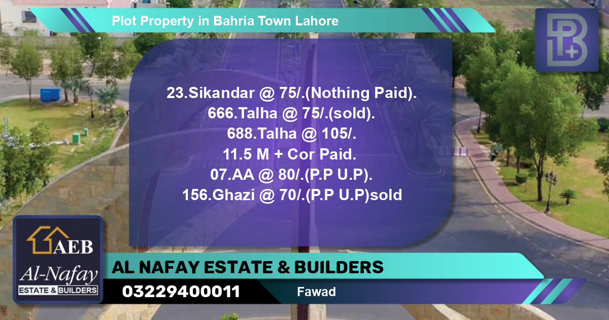 Residential Plot for Sale in Bahria Town, Lahore - (BP-55724)