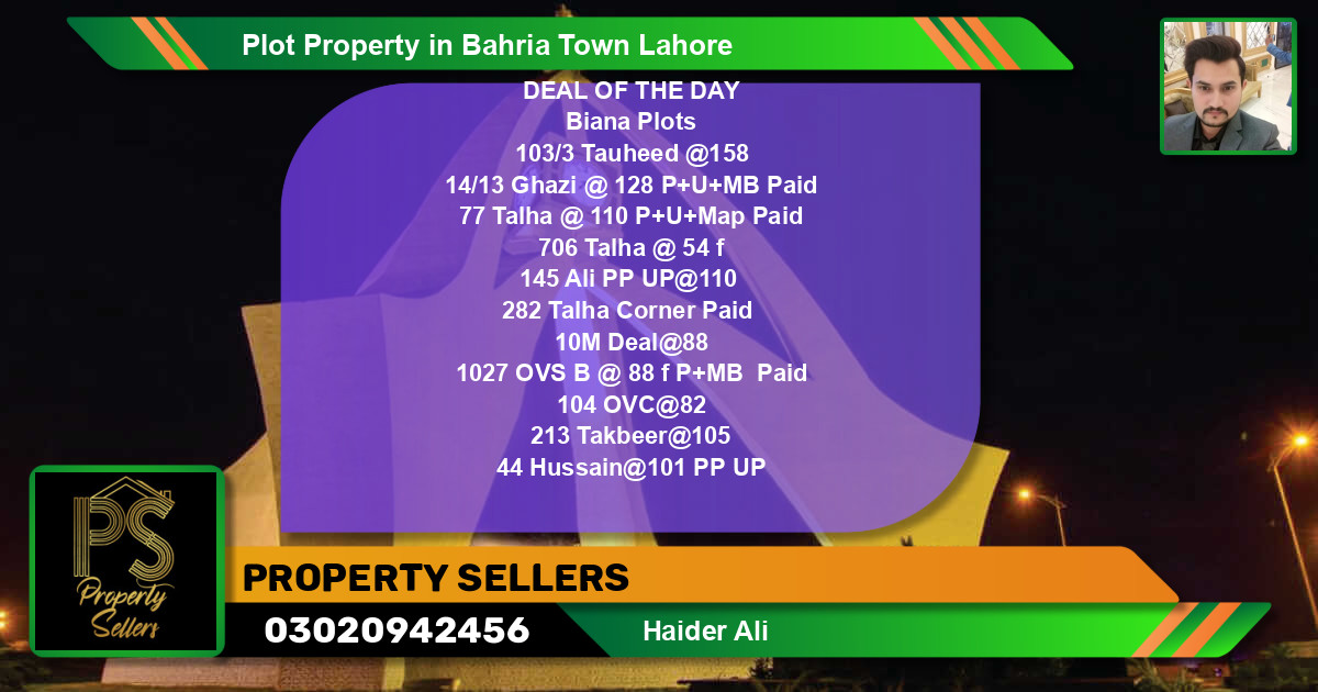 Residential Plot for Sale in Bahria Town, Lahore - (BP-56092)