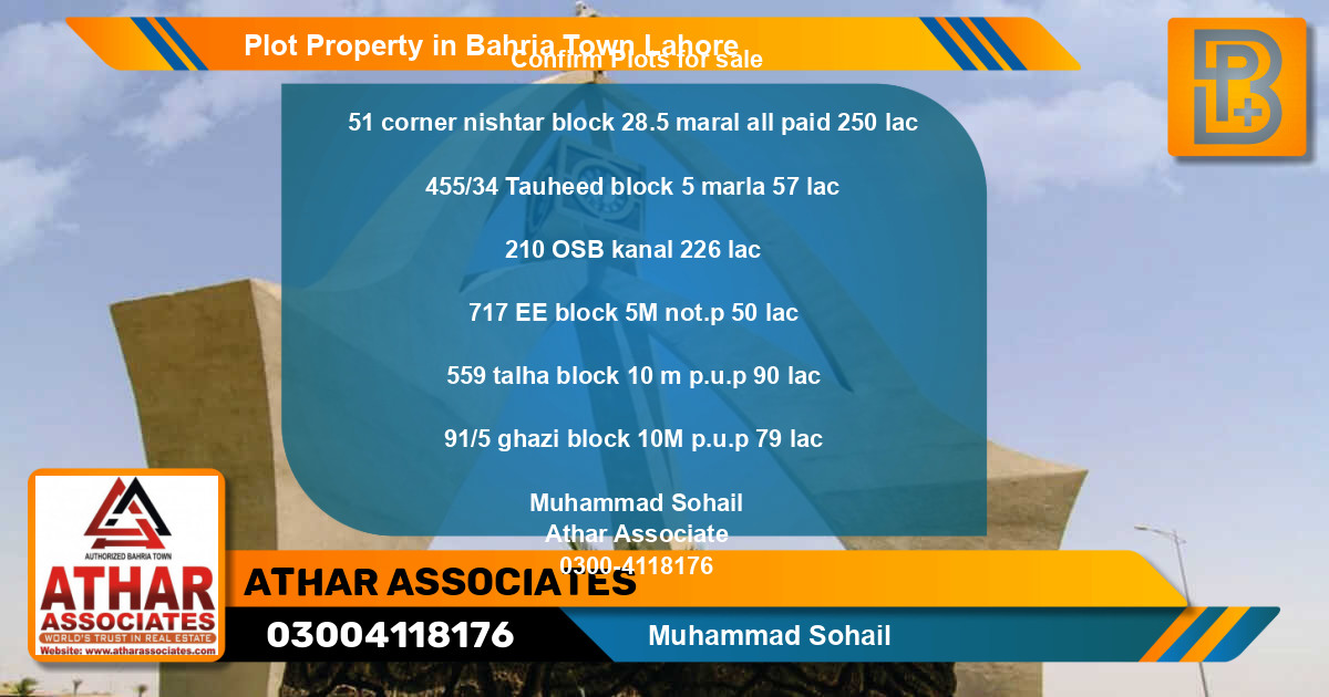 Residential Plot for Sale in Bahria Town, Lahore - (BP-56094)