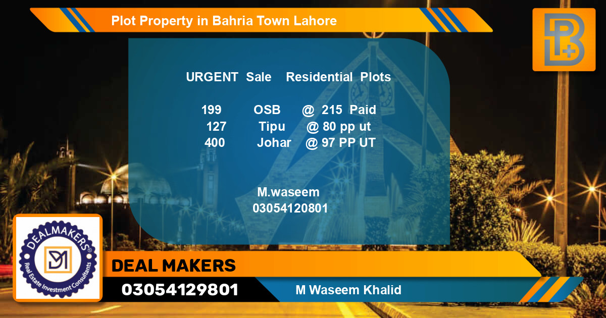 Residential Plot for Sale in Bahria Town, Lahore - (BP-56111)