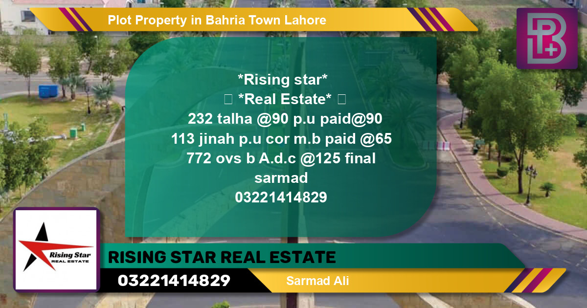 Residential Plot for Sale in Bahria Town, Lahore - (BP-56121)