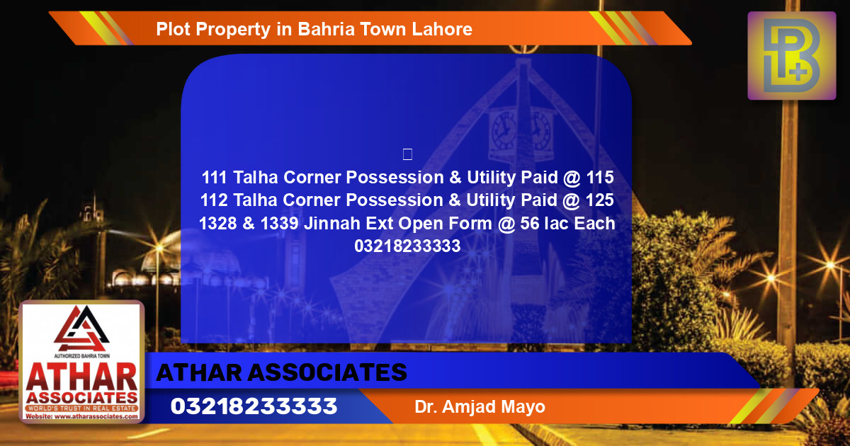 Residential Plot for Sale in Bahria Town, Lahore - (BP-56125)