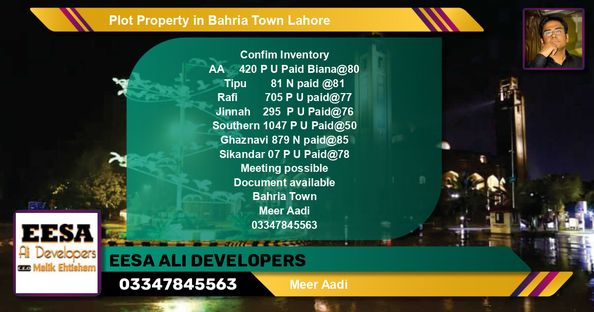Residential Plot for Sale in Bahria Town, Lahore - (BP-56137)