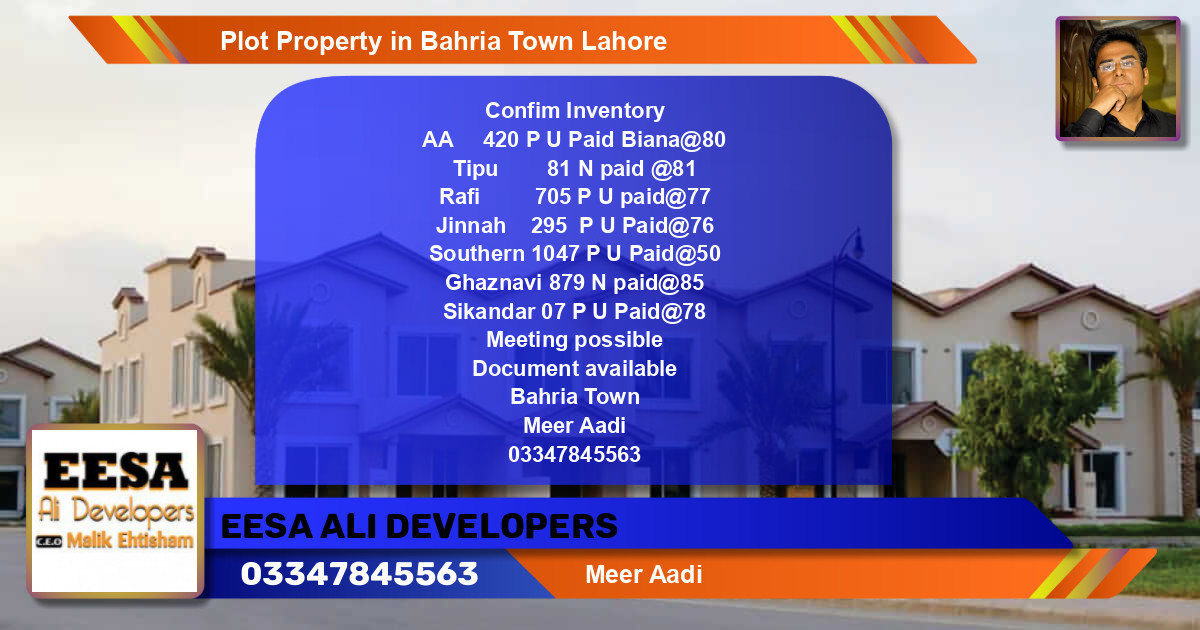 Residential Plot for Sale in Bahria Town, Lahore - (BP-56190)