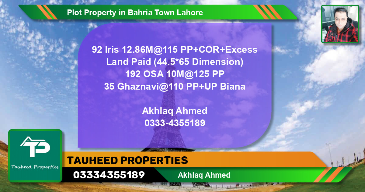 Residential Plot for Sale in Bahria Town, Lahore - (BP-56273)