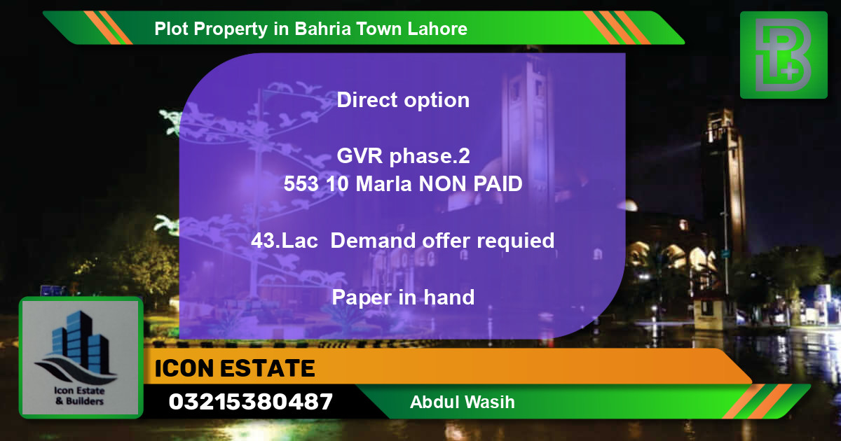 Residential Plot for Sale in Bahria Town, Lahore - (BP-56283)