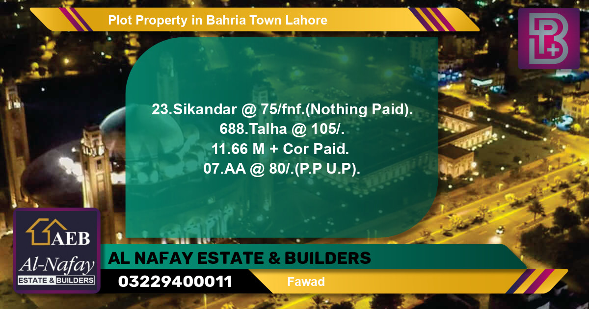 Residential Plot for Sale in Bahria Town, Lahore - (BP-56290)