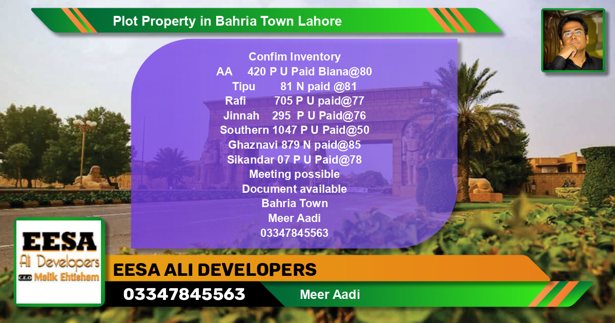 Residential Plot for Sale in Bahria Town, Lahore - (BP-56320)