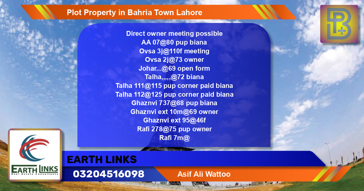 Residential Plot for Sale in Bahria Town, Lahore - (BP-56329)