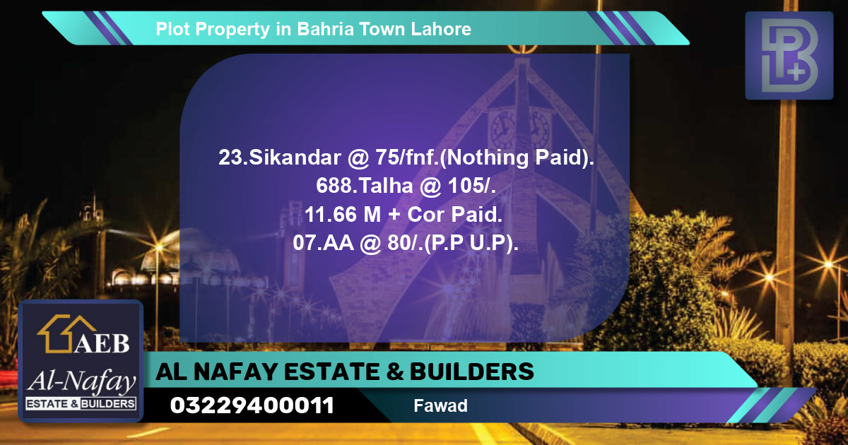 Residential Plot for Sale in Bahria Town, Lahore - (BP-56362)