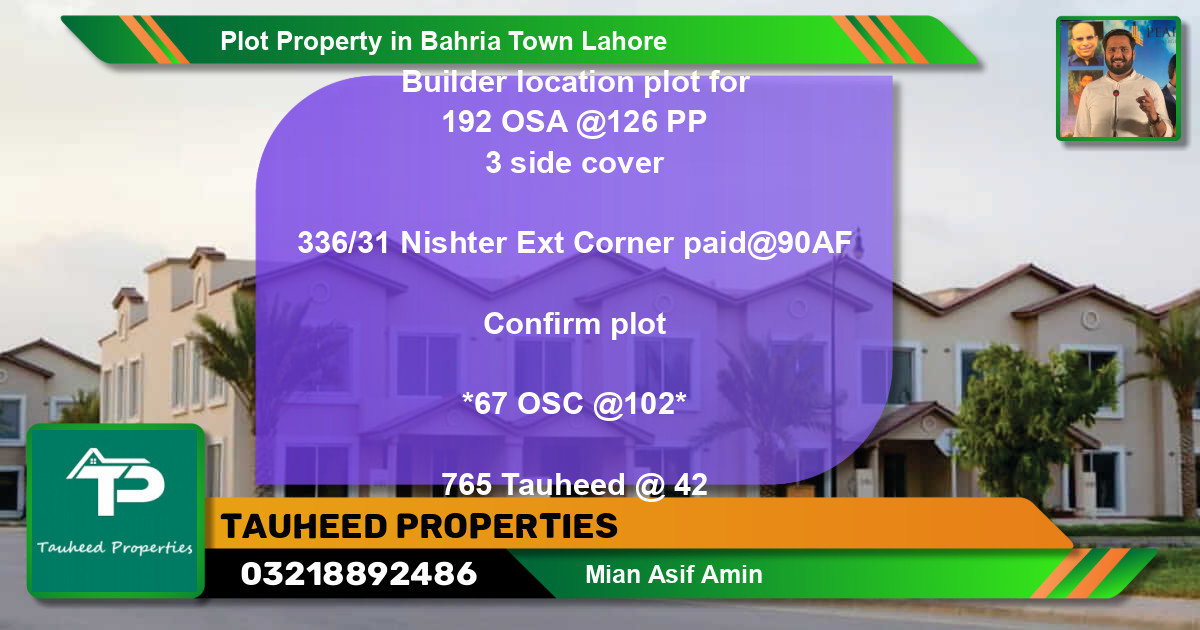 Residential Plot for Sale in Bahria Town, Lahore - (BP-56424)