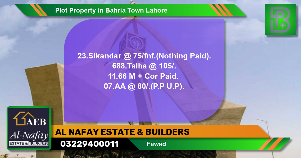 Residential Plot for Sale in Bahria Town, Lahore - (BP-56443)