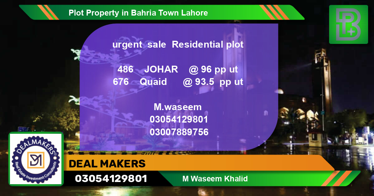 Residential Plot for Sale in Bahria Town, Lahore - (BP-56463)