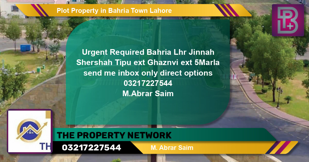 Residential Plot for Sale in Bahria Town, Lahore - (BP-56506)