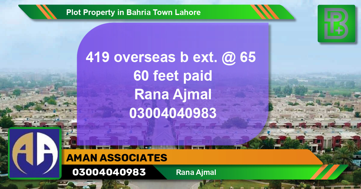 Residential Plot for Sale in Bahria Town, Lahore - (BP-56623)