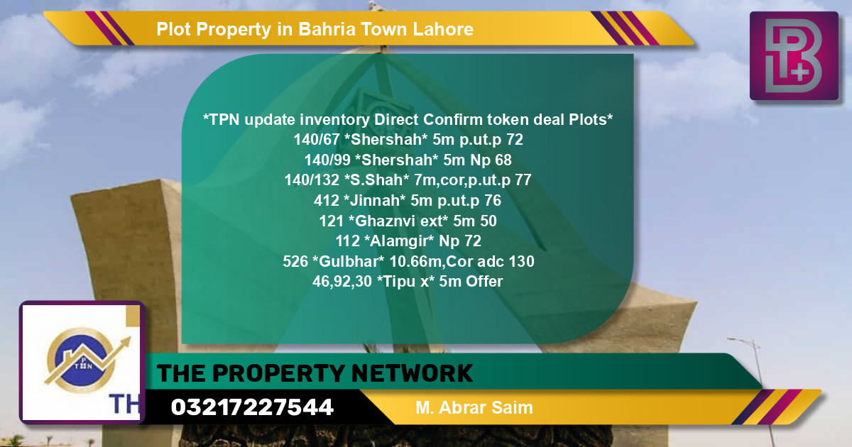 Residential Plot for Sale in Bahria Town, Lahore - (BP-56625)