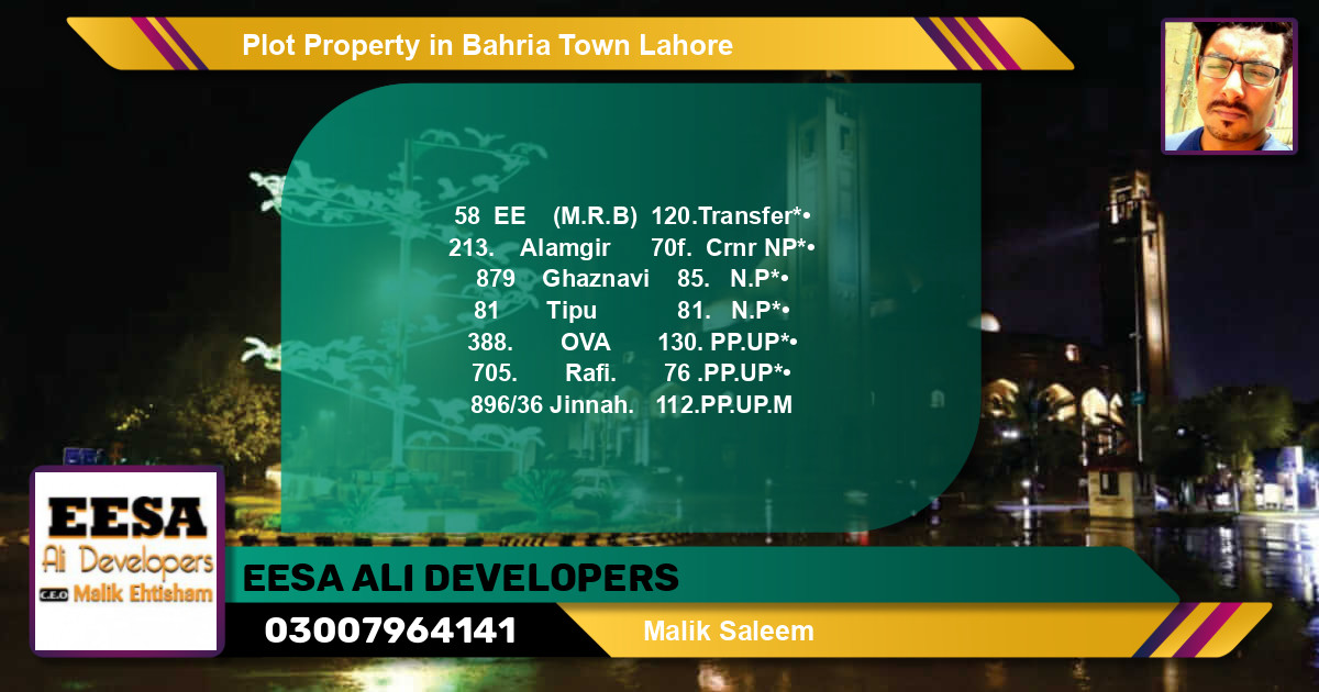 Residential Plot for Sale in Bahria Town, Lahore - (BP-56642)