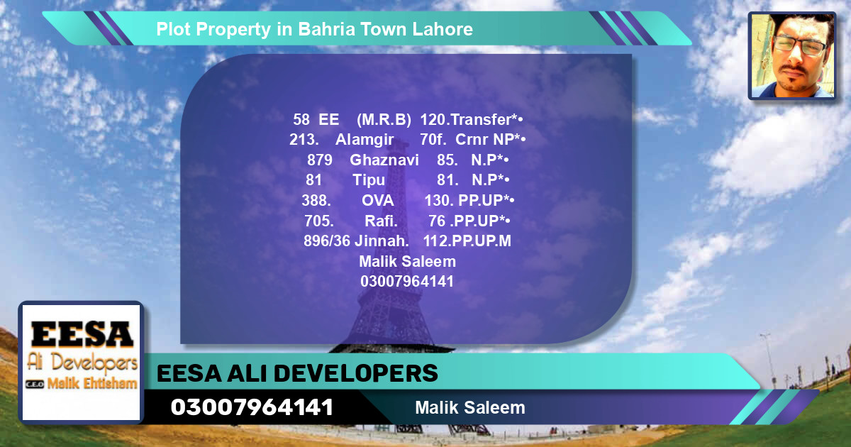 Residential Plot for Sale in Bahria Town, Lahore - (BP-56643)