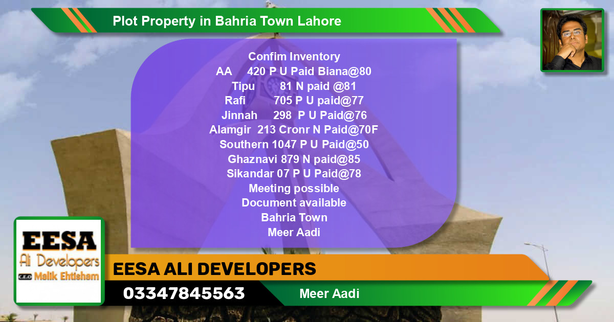 Residential Plot for Sale in Bahria Town, Lahore - (BP-56657)