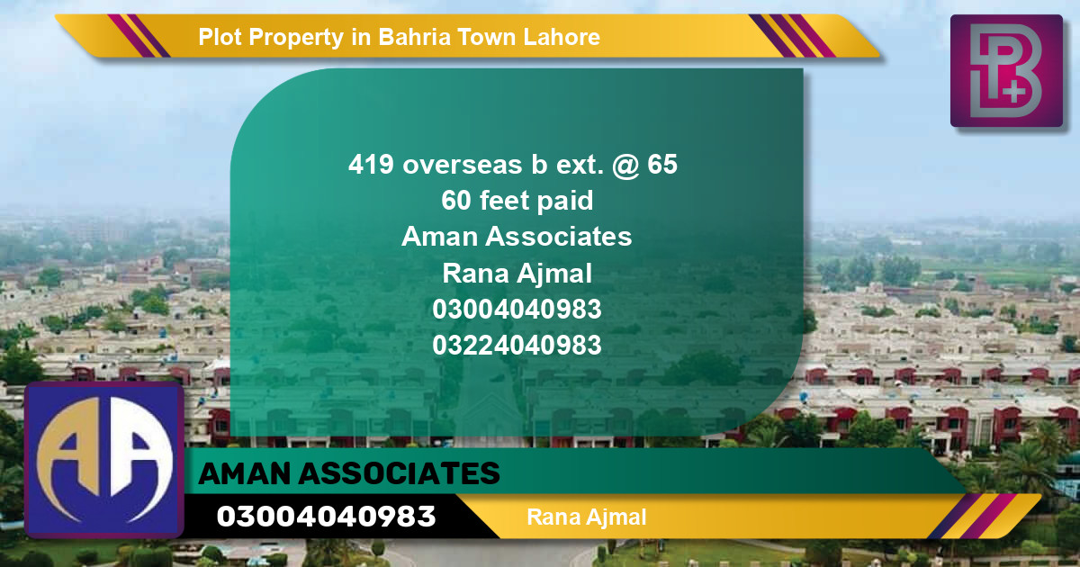 Residential Plot for Sale in Bahria Town, Lahore - (BP-56691)