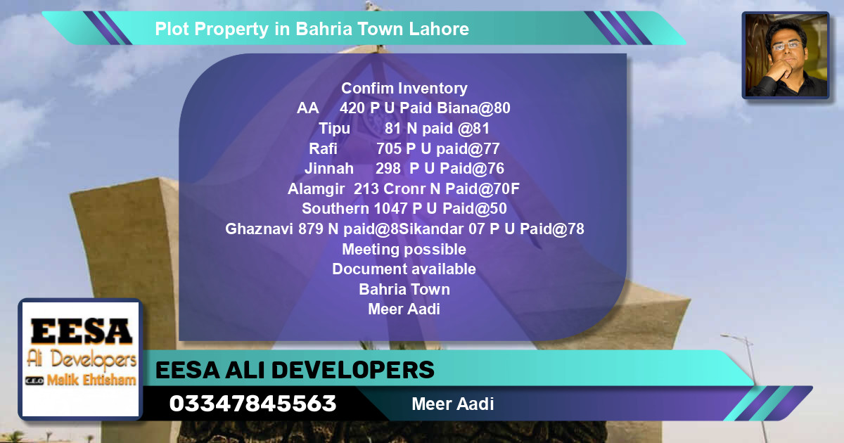 Residential Plot for Sale in Bahria Town, Lahore - (BP-56717)