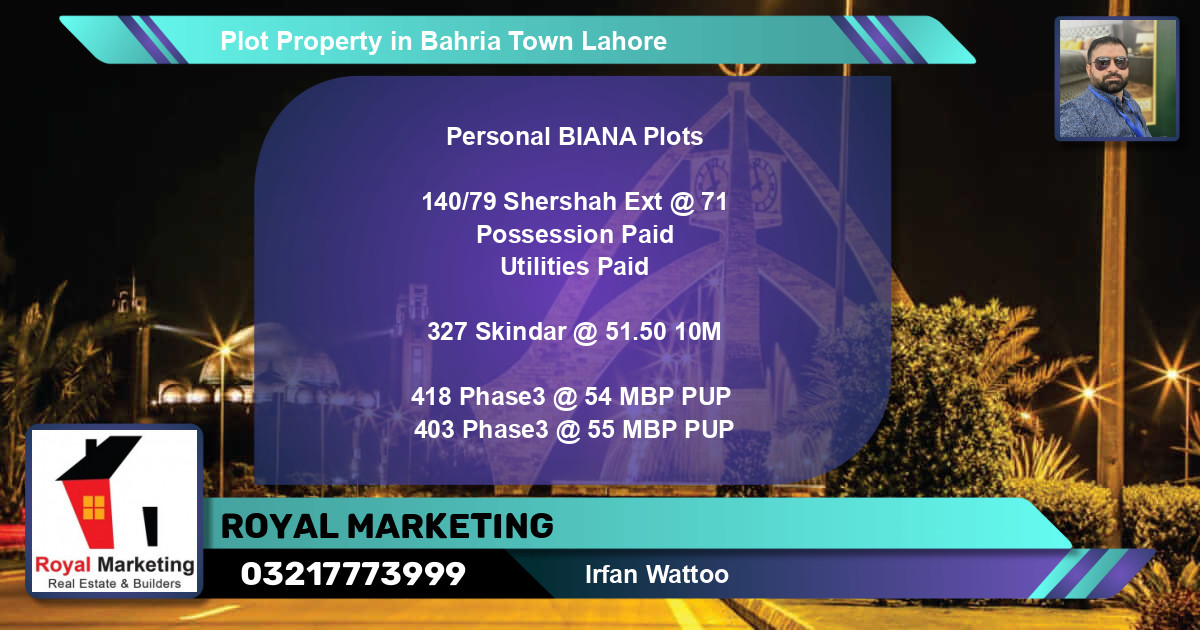 Residential Plot for Sale in Bahria Town, Lahore - (BP-56727)